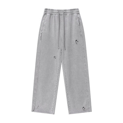 Washed Raw Hem Distressed Trousers