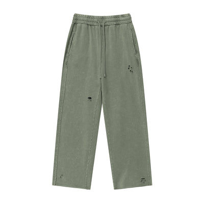 Washed Raw Hem Distressed Trousers