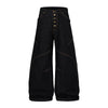 Wide Leg High Waisted Dark Denim Jeans Button Detail