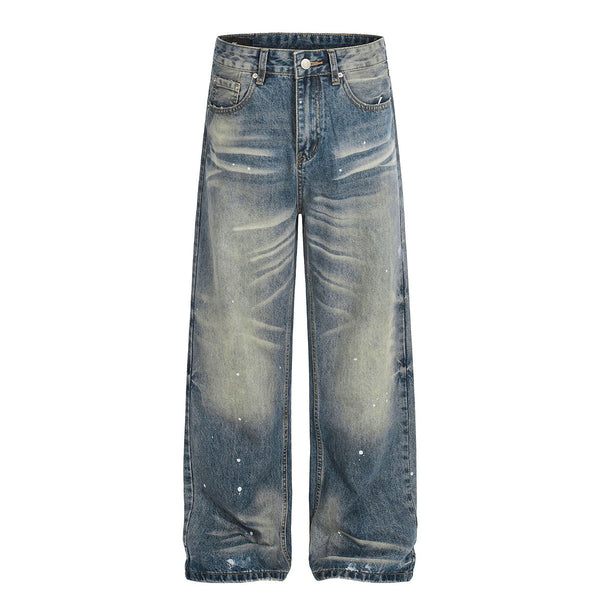 Distressed Paint Splatter High Waist Wide Leg Jeans