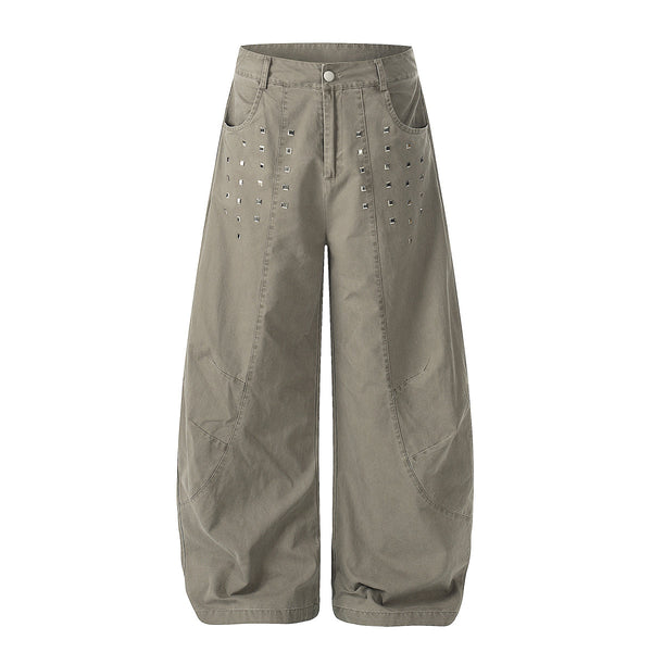 Square Stud Detail Wide Leg Pants