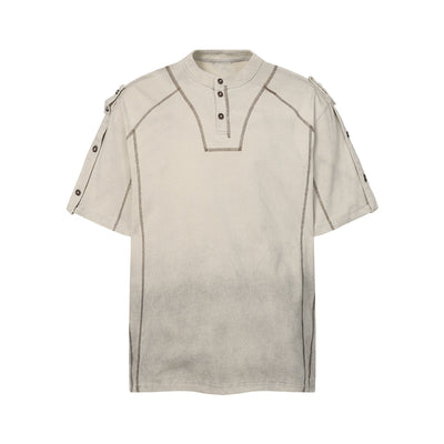 Button Shoulder Detail Vintage Washed Short Sleeve Tee