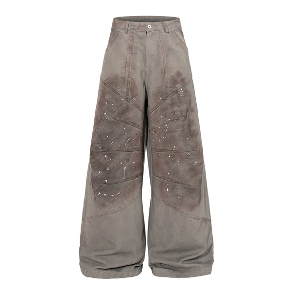 Paint Splatter Detail Wide Leg Jeans Geometric Stitching