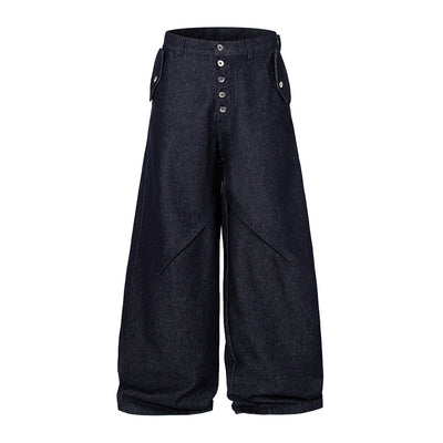 High Waisted Relaxed Fit Button Fly Vintage Blue Jeans