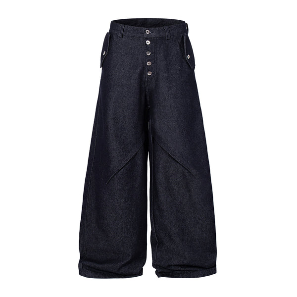High Waisted Relaxed Fit Button Fly Vintage Blue Jeans