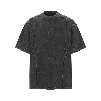 Vintage Washed Distressed Short Sleeve Panel Design Tee