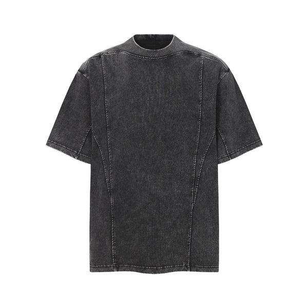 Vintage Washed Distressed Short Sleeve Panel Design Tee