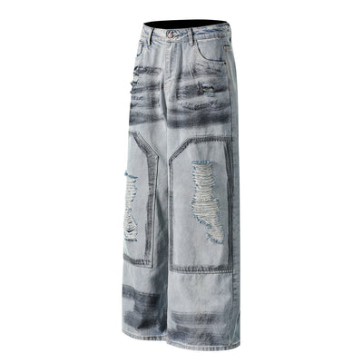 Spray-Painted Patchwork Distressed Baggy Jeans