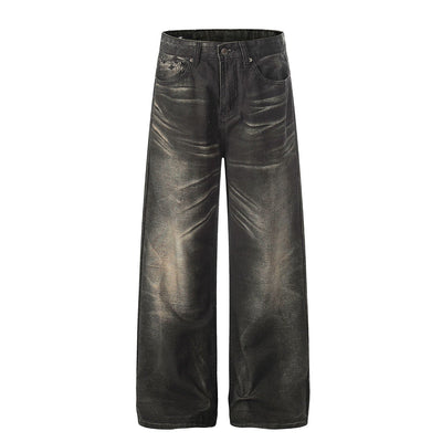 Premium High Street Washed Whisker Loose Straight Jeans