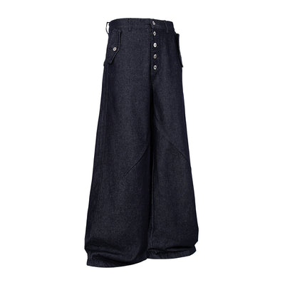 High Waisted Relaxed Fit Button Fly Vintage Blue Jeans