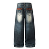 Faded Whisker Detailing Distressed Wide Leg Denim Jeans