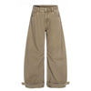 Adjustable Cuffs High Waist Wide Leg Beige Cargos