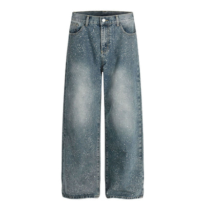 Vintage Speckled Wash Wide Leg Denim Jeans