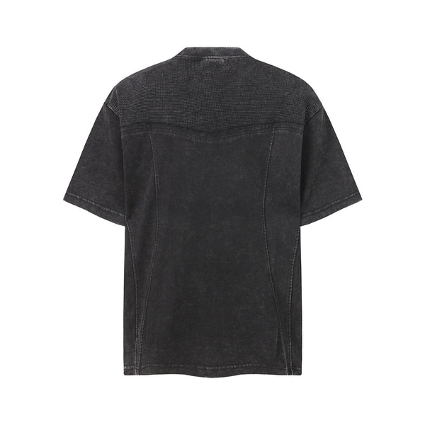 Vintage Washed Short Sleeve Textured Panel Design Tee