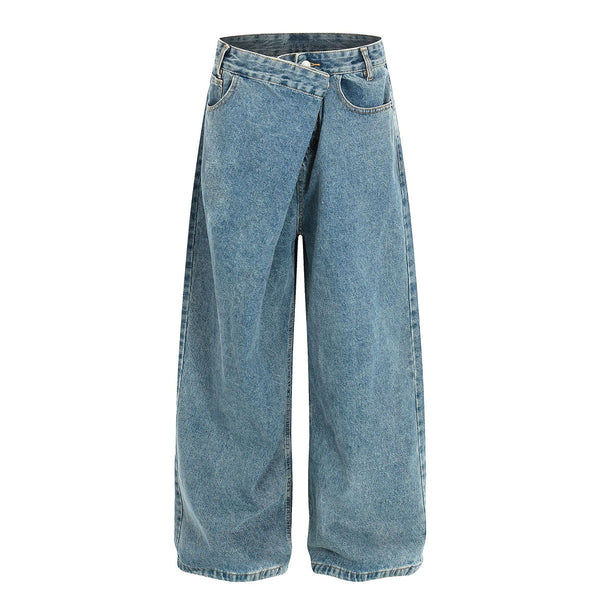 Asymmetrical Wide Leg Modern Light Wash Jeans