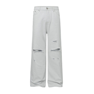 High Street Washed Distressed Wide Leg Flared Jeans