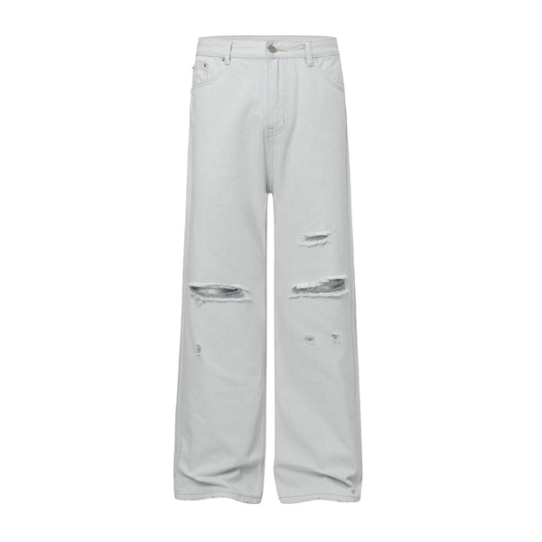 High Street Washed Distressed Wide Leg Flared Jeans
