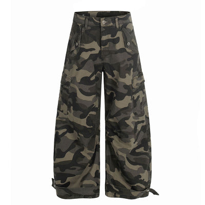 Camouflage Utility Wide Leg Adjustable Hem Pants