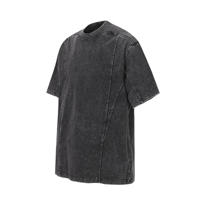 Vintage Washed Distressed Short Sleeve Panel Design Tee