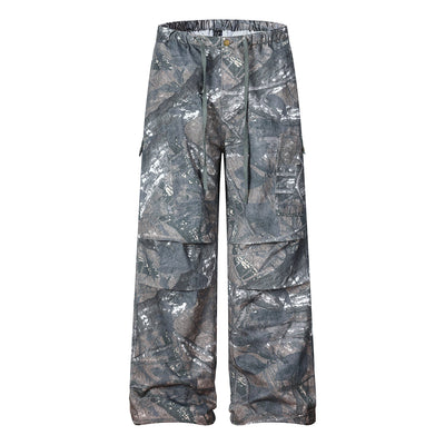 Camo Print Multi Pocket Cargo Drawstring Waist Pants
