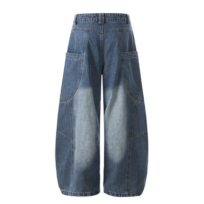 Large Patch Pocket Vintage Washed Wide Leg Denim