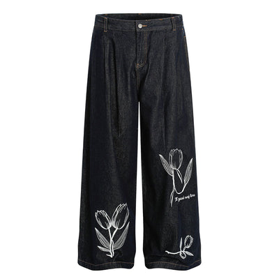 Floral Print Vintage Wide Leg Jeans