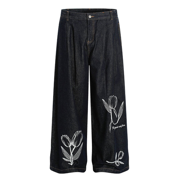 Floral Print Vintage Wide Leg Jeans