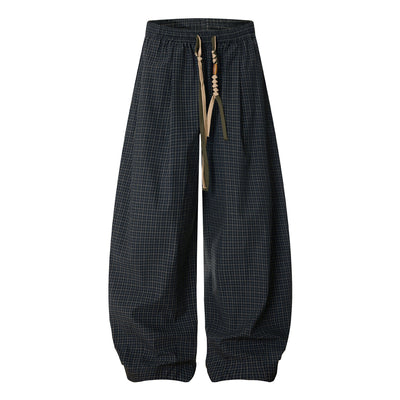 Vintage Plaid Wide Leg Relaxed Drawstring Pants