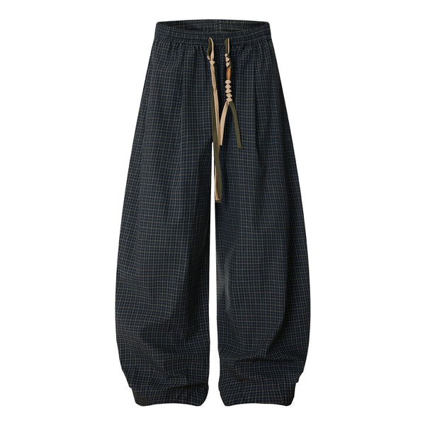 Vintage Plaid Wide Leg Relaxed Drawstring Pants