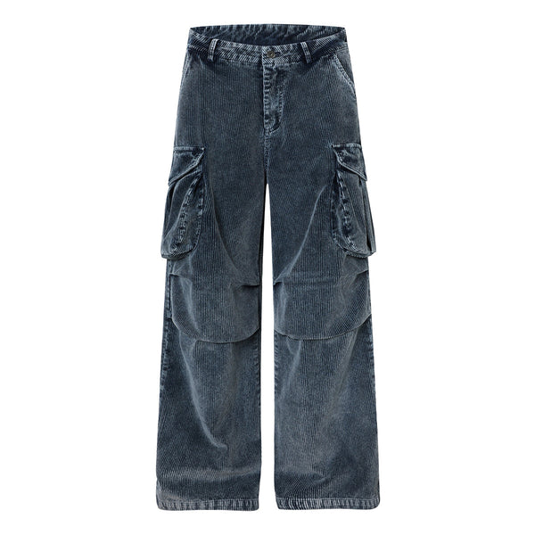Washed Corduroy Deconstructed Relaxed Cargo Pants