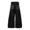 Croc Textured Panels Edgy Black Denim Wide Leg Jeans