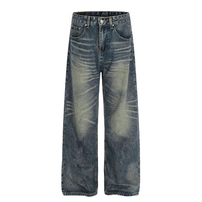 Vintage Dark Wash Faded Wide Denim