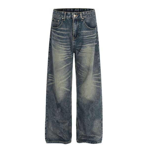 Vintage Dark Wash Faded Wide Denim