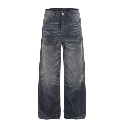 Faded Grey Vintage Wash Wide-Leg Jeans