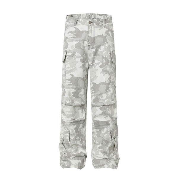 Snow Camo Combat Multi Pocket Wide Leg Cargo Pants
