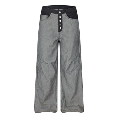 Vintage-Inspired High-End Button Wide-Leg Denim Pants