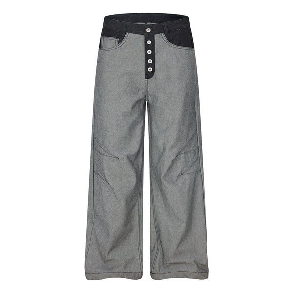 Vintage-Inspired High-End Button Wide-Leg Denim Pants