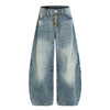 Distressed Wide Leg Gold Closure Denim
