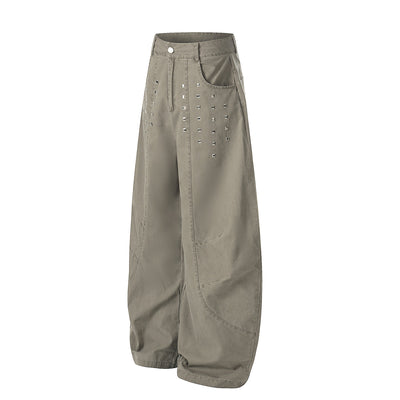 Square Stud Detail Wide Leg Pants
