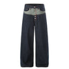 Patchwork Curved Wide-Leg Raw Denim Premium Jeans
