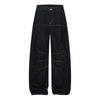 Premium Raw Denim Panel Stitch Wide-Leg Jeans