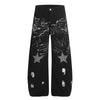 Painted Distress Black Wide Leg Star Patch Jeans