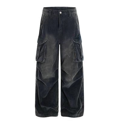 High Waisted Wide Leg Corduroy Cargo Pants