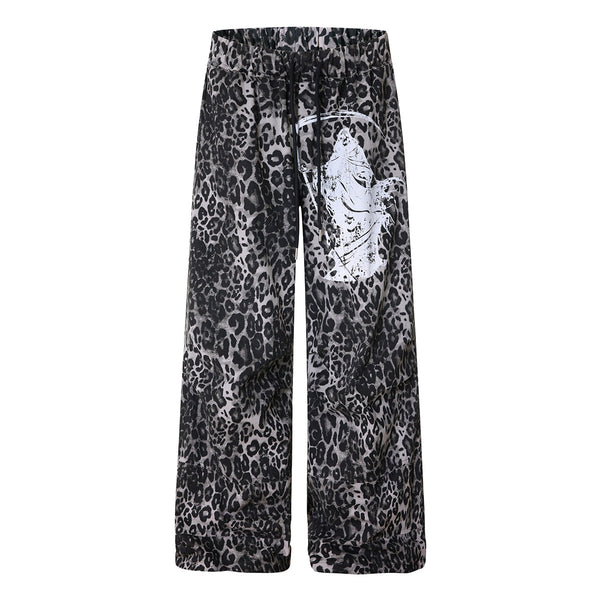 Leopard Print Drawstring Wide-Leg Graphic Pants