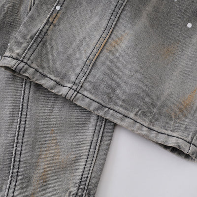 Paint Splatter Panel Stitching Barrel-Leg Jeans