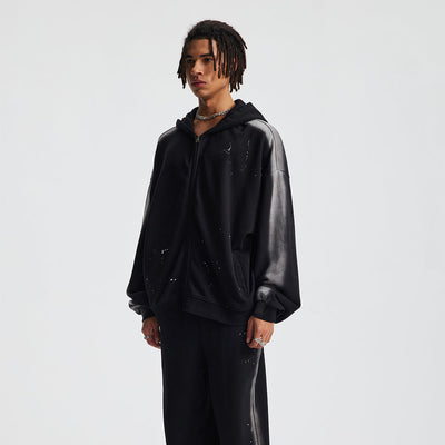 Distressed Paint Splatter Zippered Hoodie