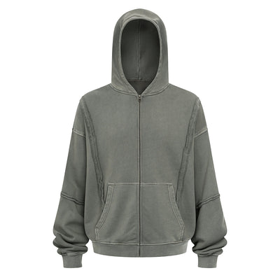 Distressed Vintage Wash Zip Up Hoodie