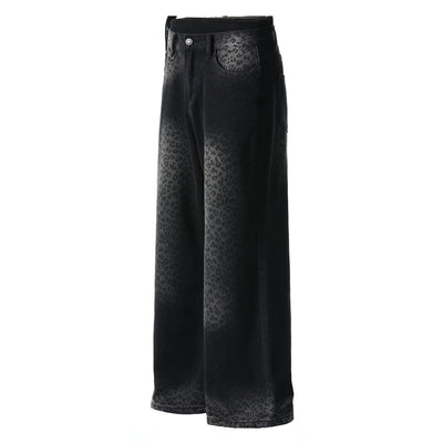 Black Wash Leopard-Print Wide-Leg Jeans