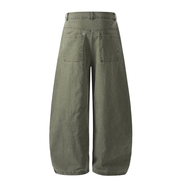 Olive Wide Leg Pants Star Cross Embroidery Details