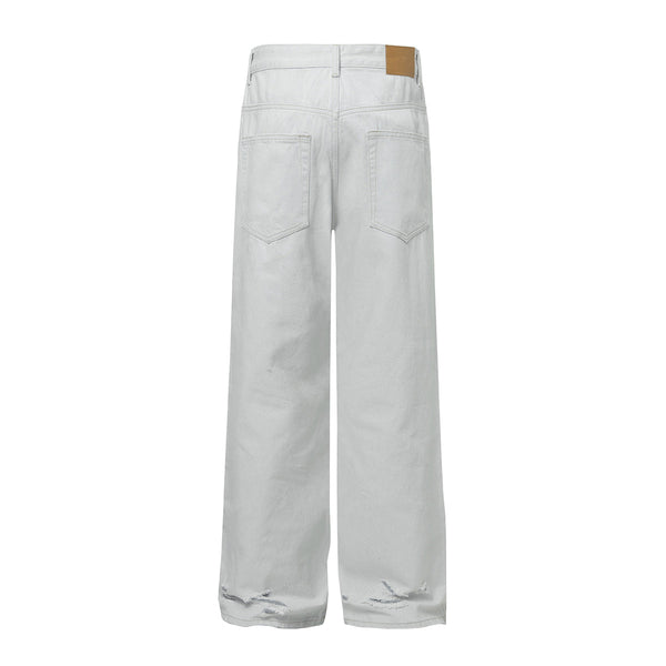 High Street Washed Distressed Wide Leg Flared Jeans